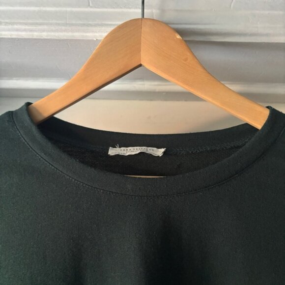 Zara Trafaluc Hunter Green Wide Long Sleeve Top Faux Fur Cuff Size S - Picture 6 of 11